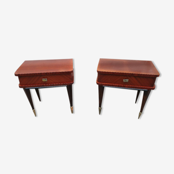 Pair of bedside tables, 1950-60, wooden, with drawer
