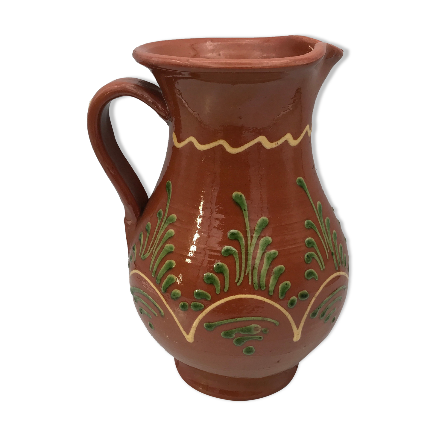 Vintage pitcher in glazed terracotta and polychrome décor