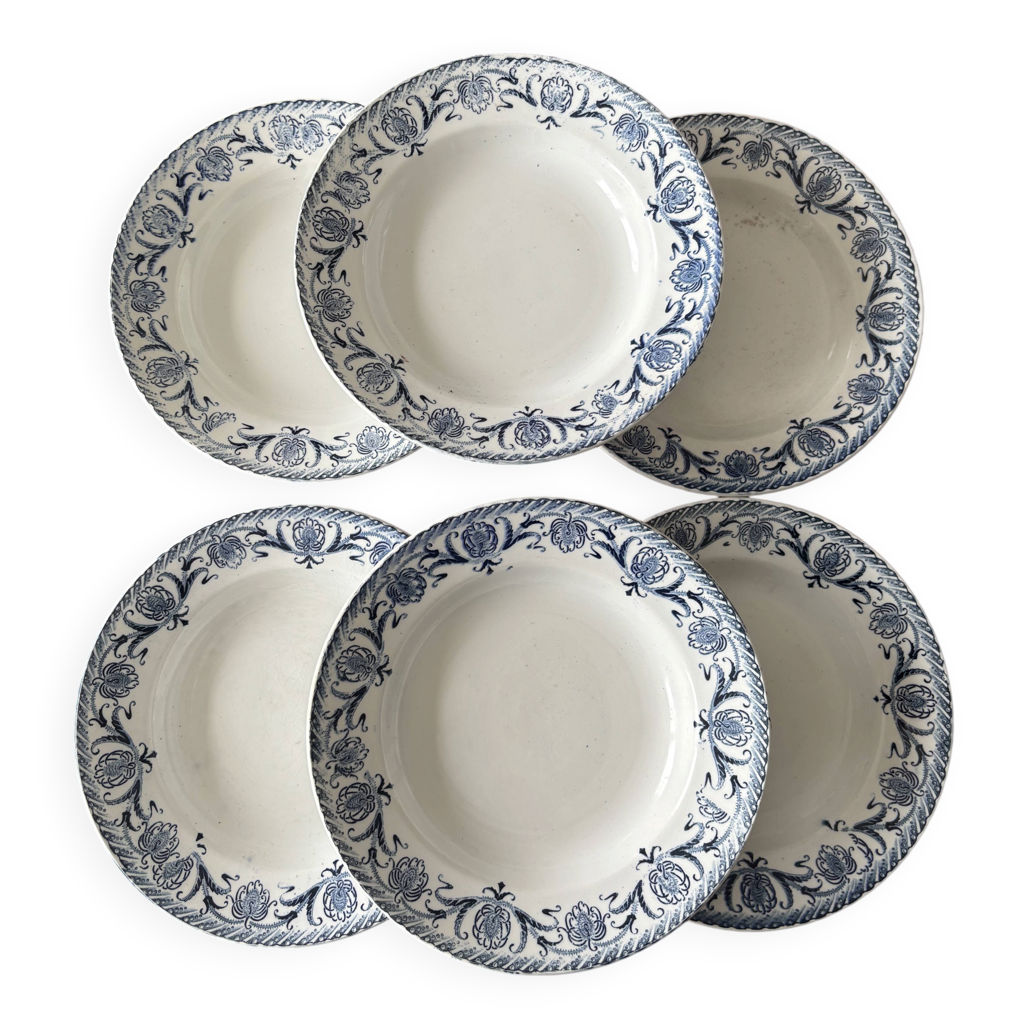 Set of 6 deep plates, ironstone, Moulin des Loups model Cardèr.