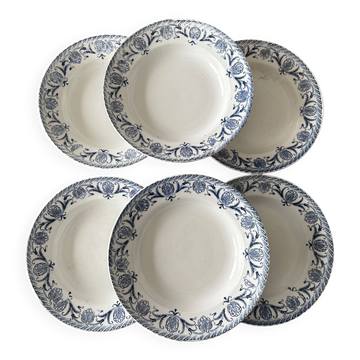 Set of 6 deep plates, ironstone, Moulin des Loups model Cardèr.