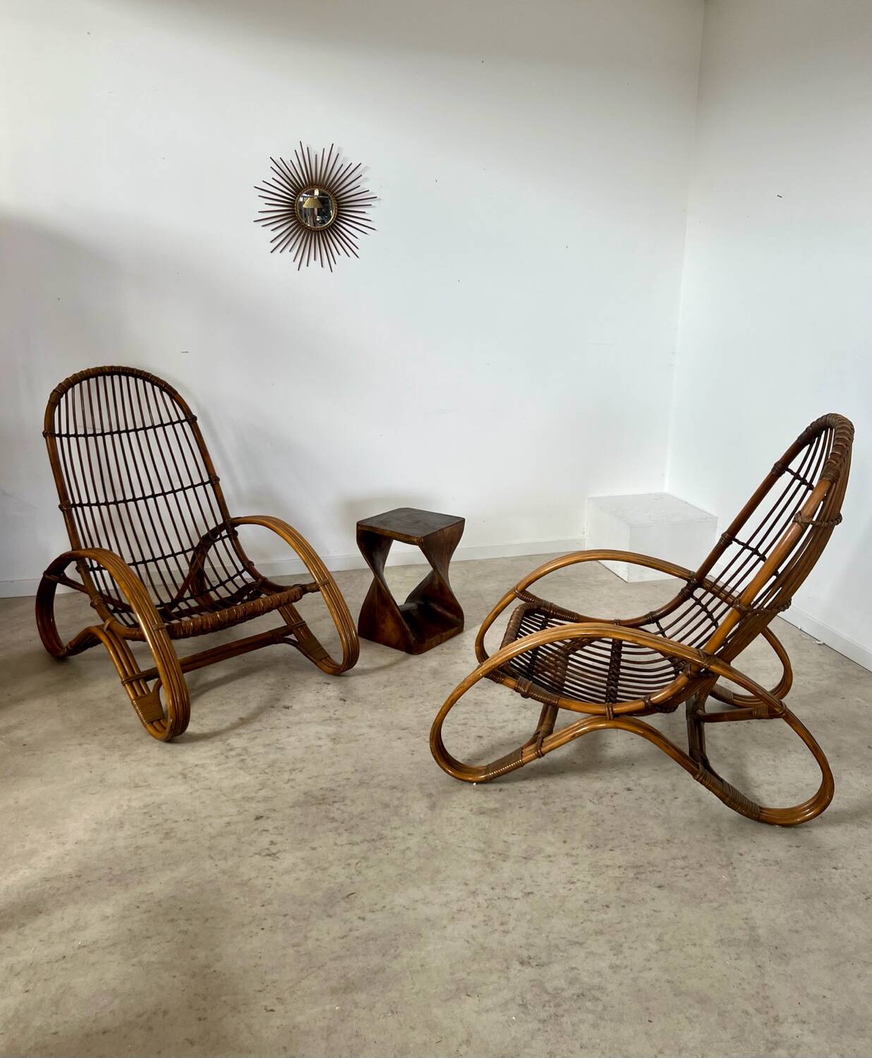 Set of 2 rattan lounge chairs armchairs Italian design from the 60s vintage rattan