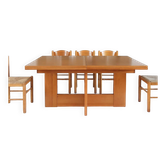 Large extendable dining table in solid elm, Seltz Furniture