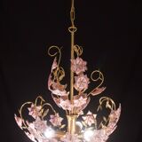 Vintage Murano Glass Chandelier Pink Flowers, 1970