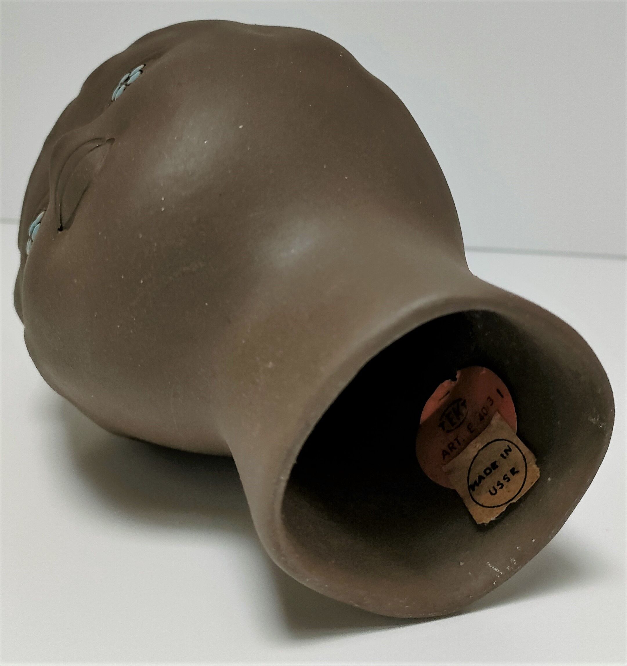 Sculptural ceramic head with blue enamelling Tekt design 60s