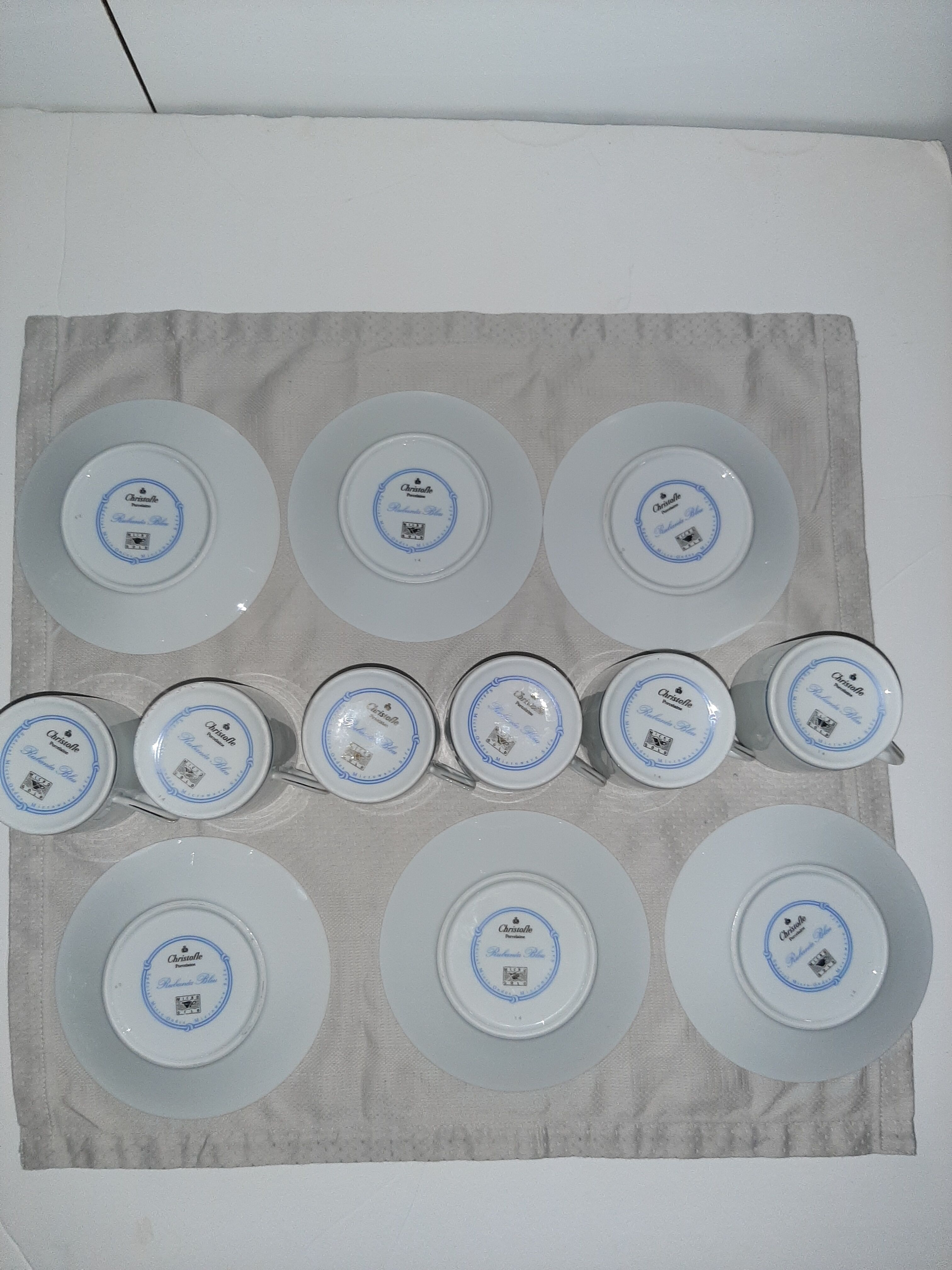 6 Christofle bandeea blue porcelain coffee cups