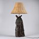 Owl table lamp in carved wood by BEAL, circa 1970.