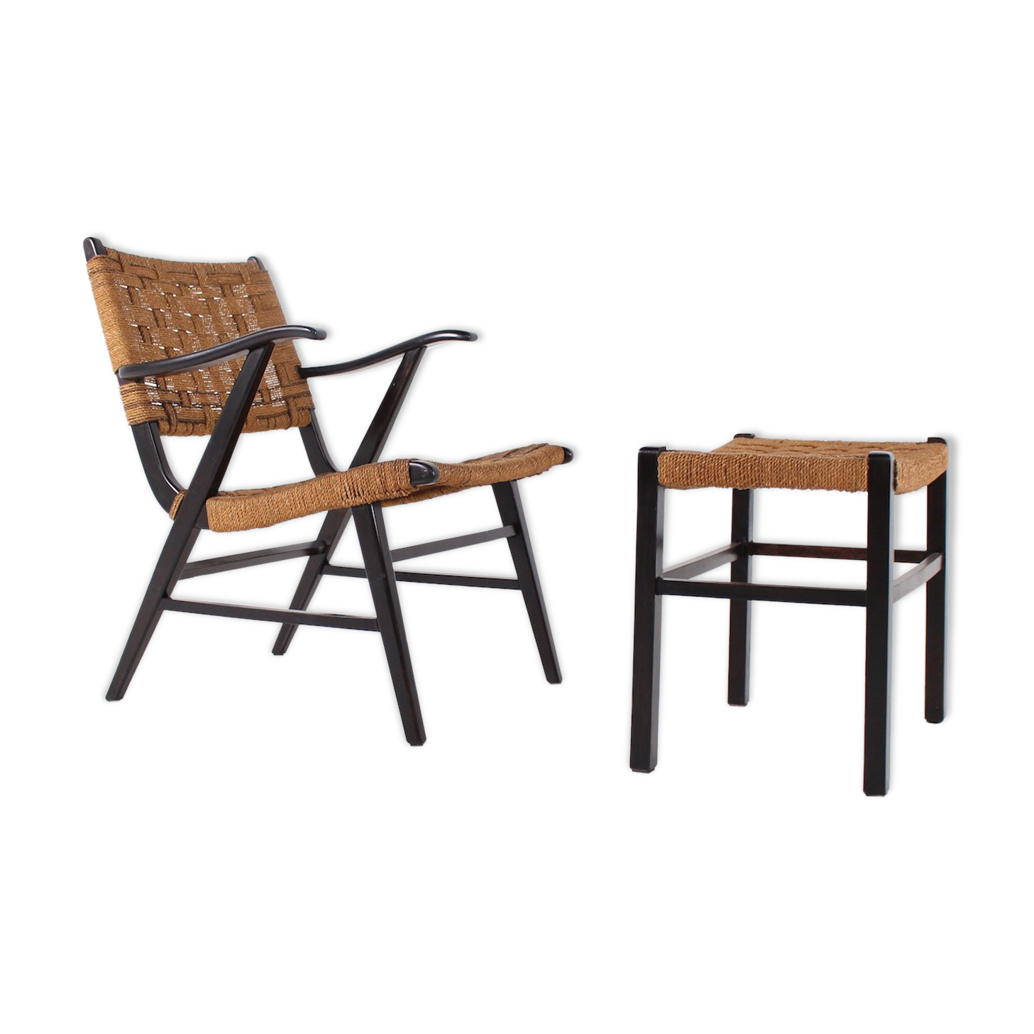 Fauteuil et son ottoman en corde tressée