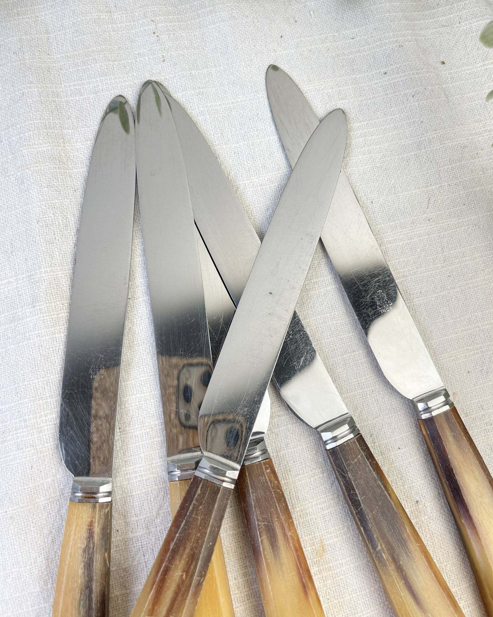 Lot de 6 couteaux de table vintage en corne
