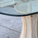 Large Hollywood Regency dining table in "pencil reed" rattan and glass.