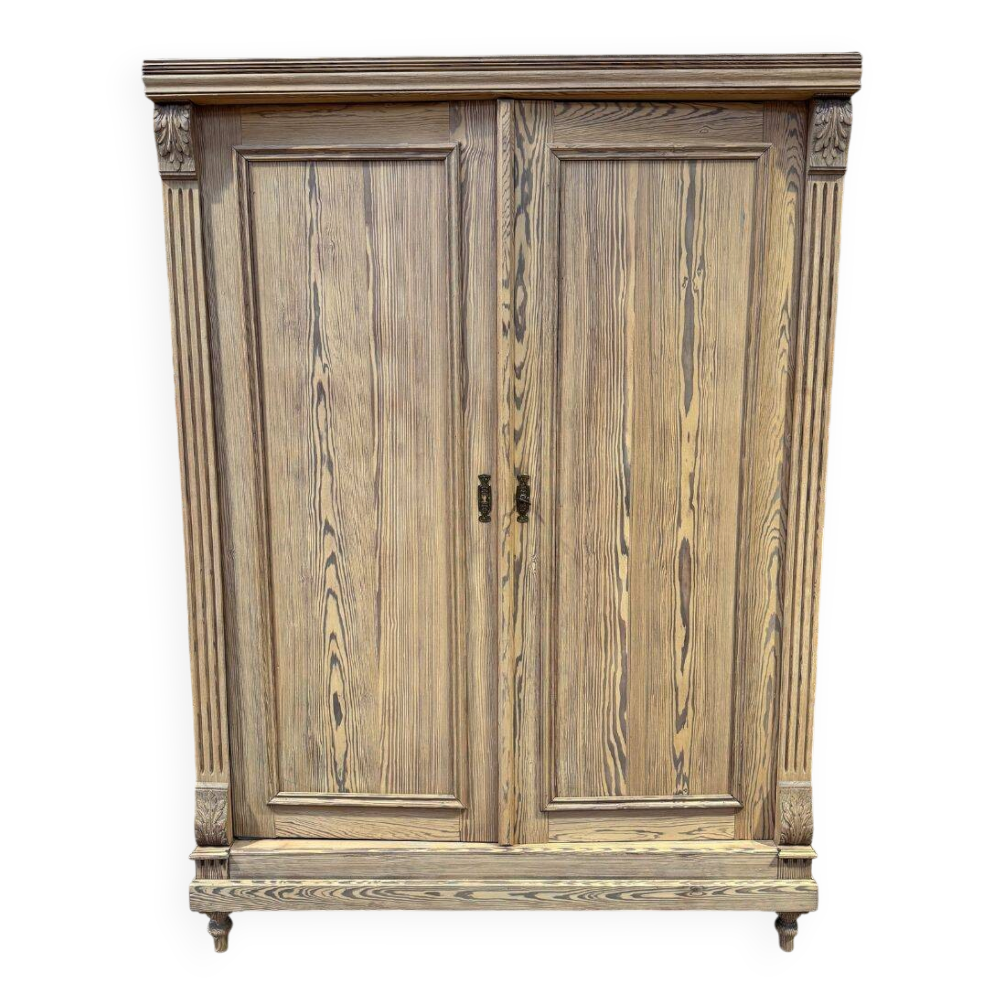 Small antique wardrobe in solid pitch pine.