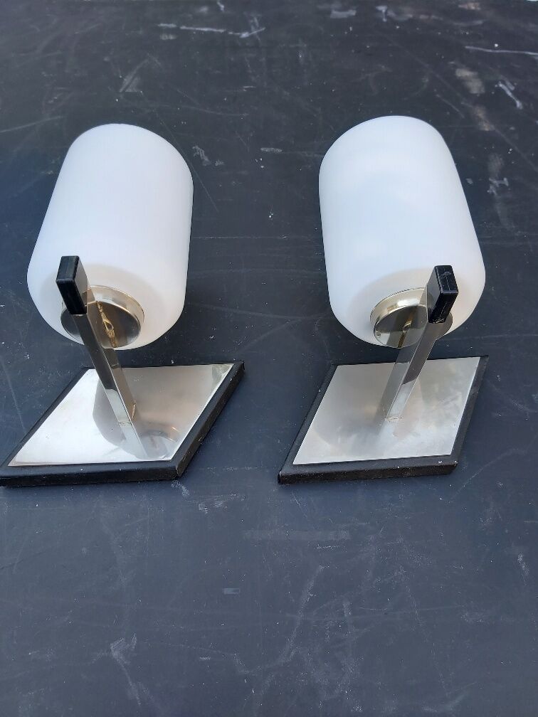 Pair of vintage metal and opaline wall light