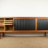Extra long Danish sideboard, teak, oak, leatherette, 280 cm, Arne Hovmand-Olsen