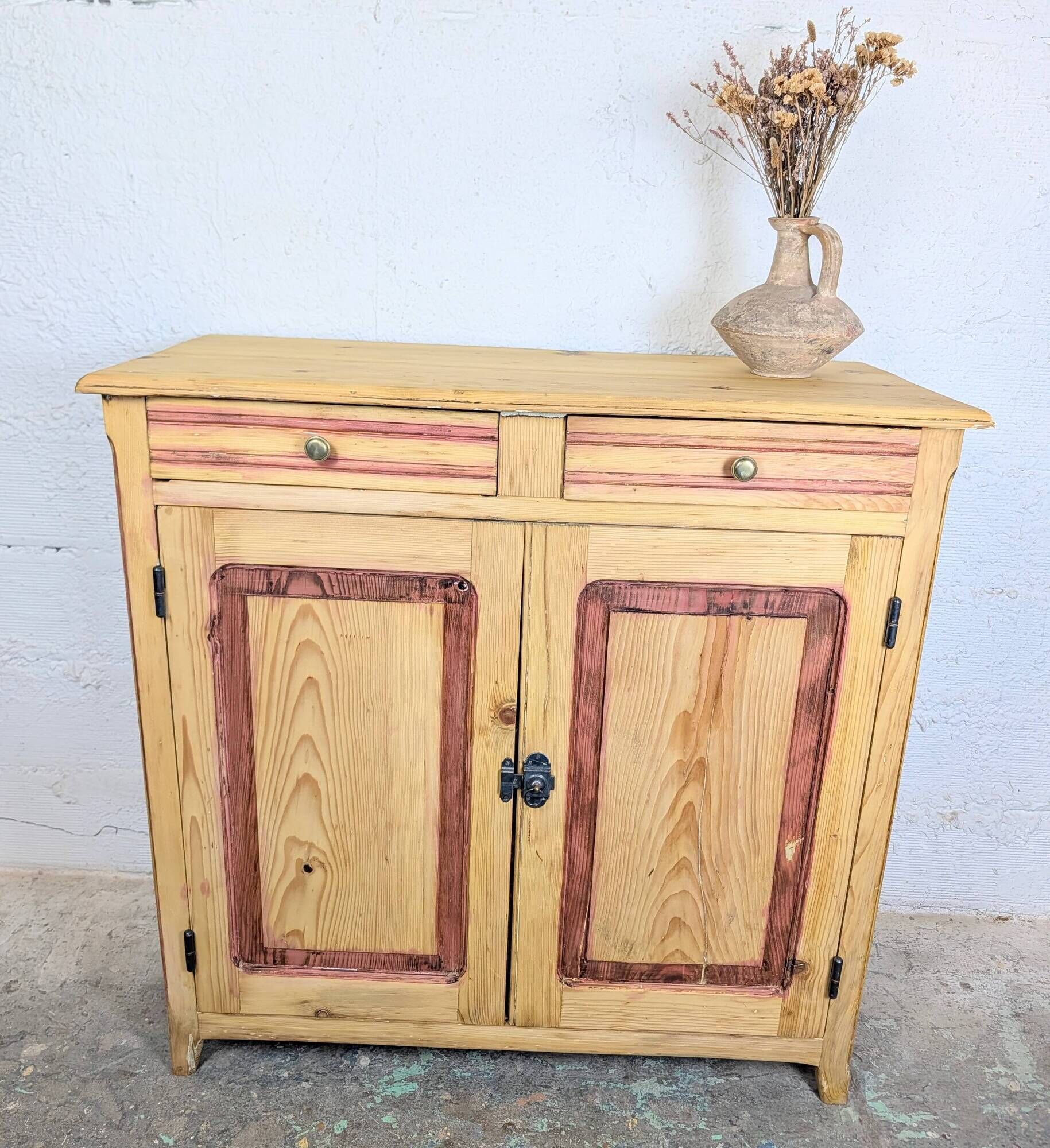 Rustic pine sideboard with two doors