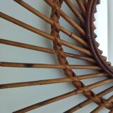 Large vintage bamboo and rattan sun mirror 53 cm in diameter