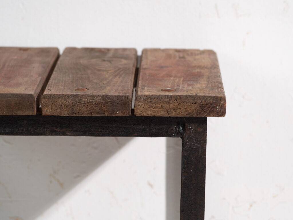 Vintage industrial stool made of pine wood and iron – Central Europe, circa 1950