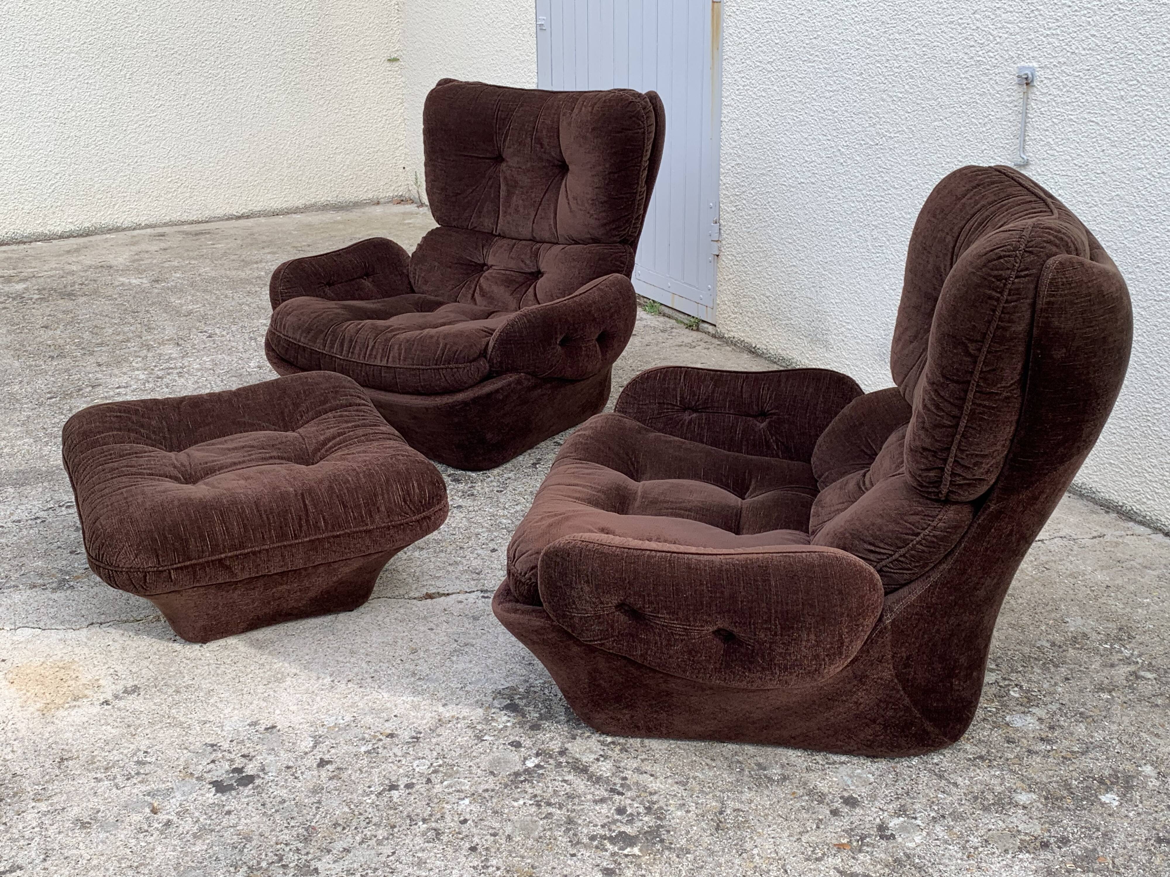 Space age 1970 beka armchairs and ottomans