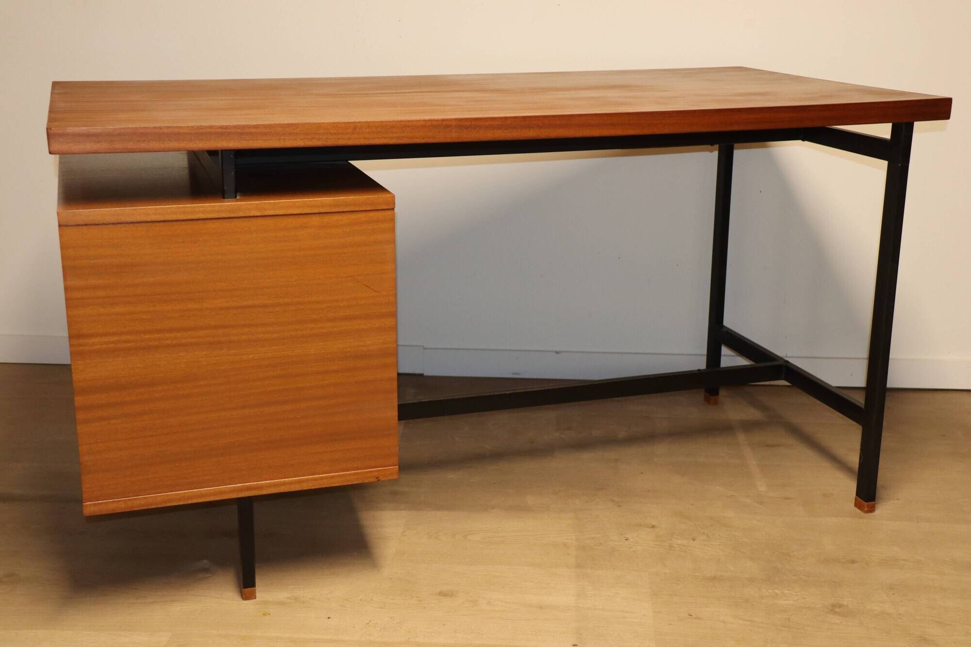 Vintage mahogany desk by Pierre Guariche edition Minvielle, 1960