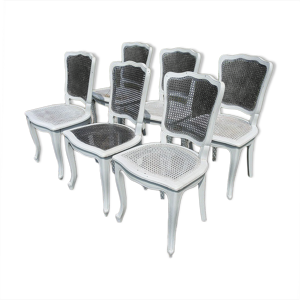 6 anciennes chaises cannées - peint