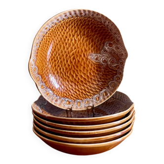 6 deep fish plates Sarreguemines