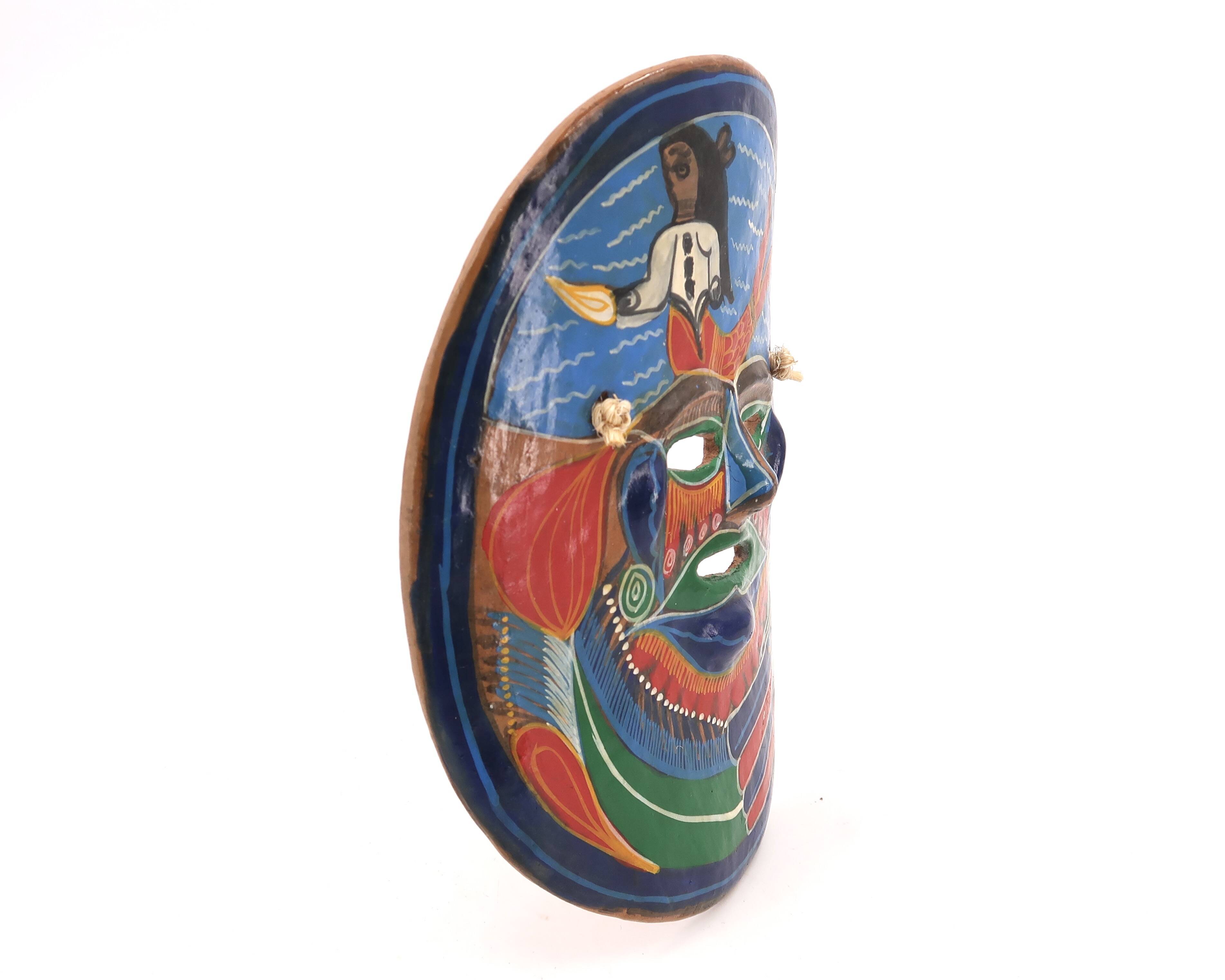 Colorful terracotta mask from Mexico, 1970s