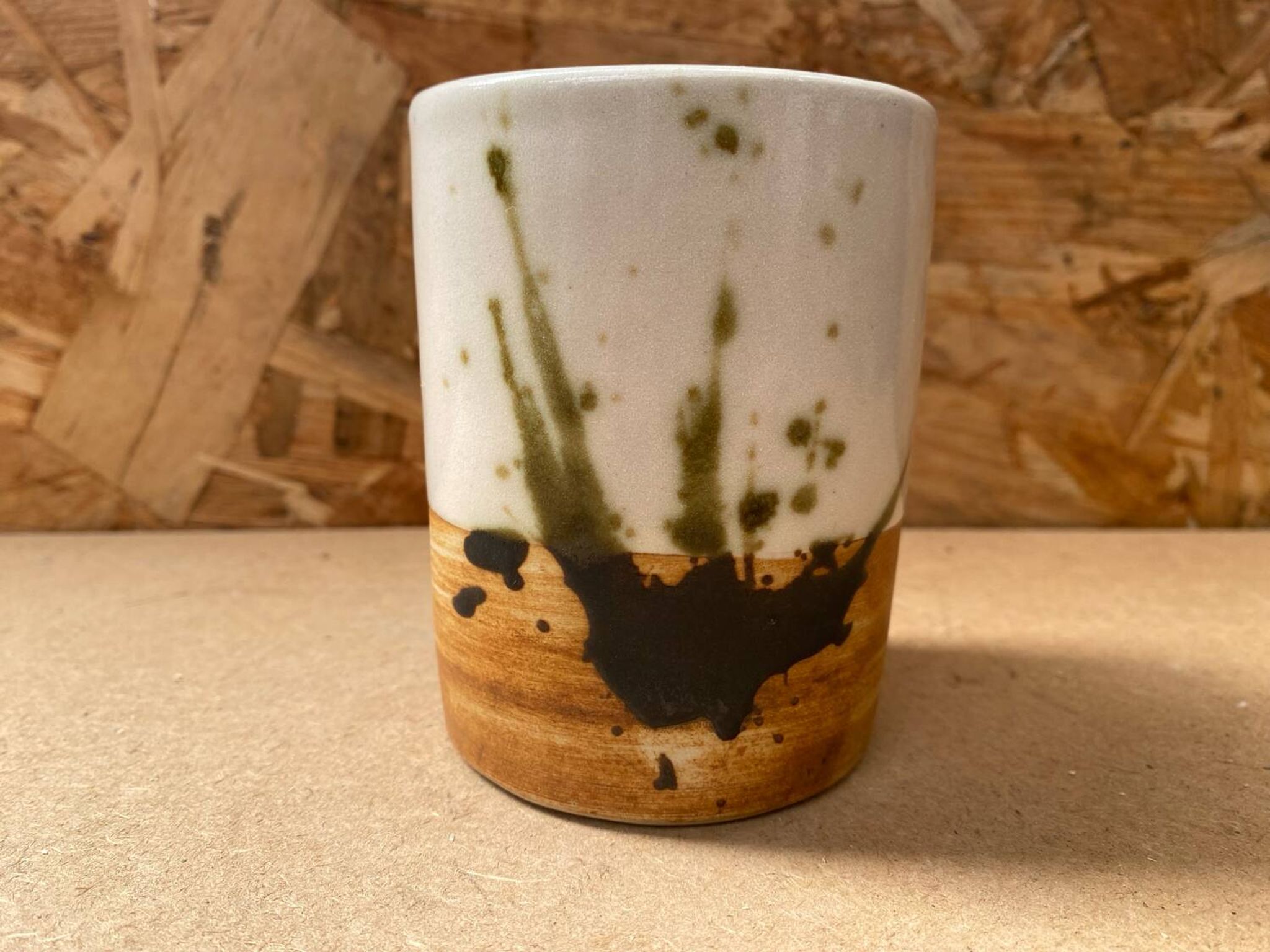 Ancien Pot Tasse Poterie De La Colombe Grès Beige Marron Vintage