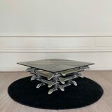 Tubular coffee table, glass and steel, Italy 1970