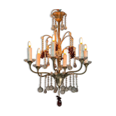 Lustre Artdeco en bronze argenté garni de pampilles et grappes de raisins, vers 1930