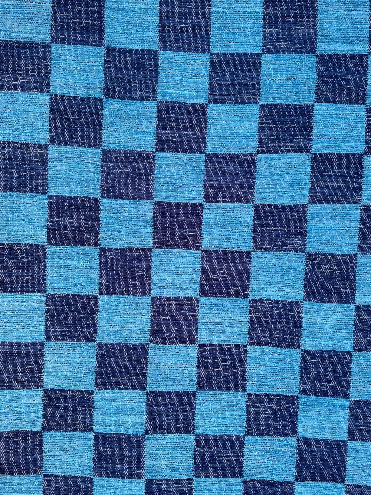 Vintage Swedish style 315x330 cm Square, Checkerboard Chindi Rug, Schackruta