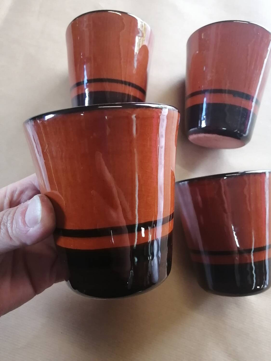 4 vintage glazed stoneware cup timpani