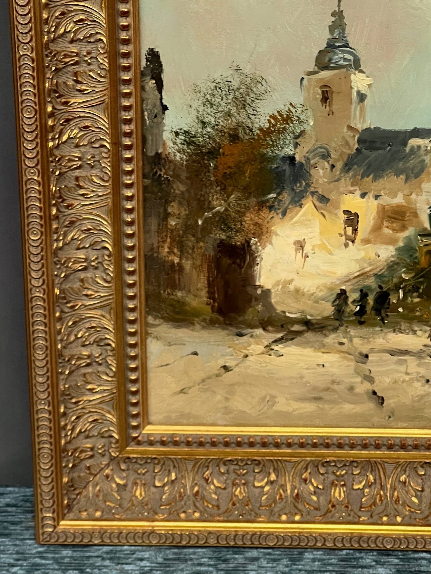 P. van Dinteren "Old Town". Oil on wood panel.