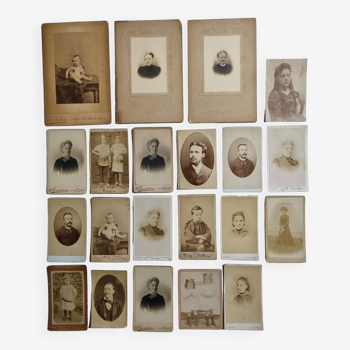 Set of 21 old photographic portraits from the end of the 19th century to the beginning of the 20th century