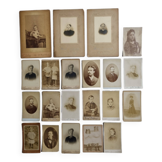 Set of 21 old photographic portraits from the end of the 19th century to the beginning of the 20th century