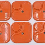 6 orange Guzzini plates with vintage 70s compartments