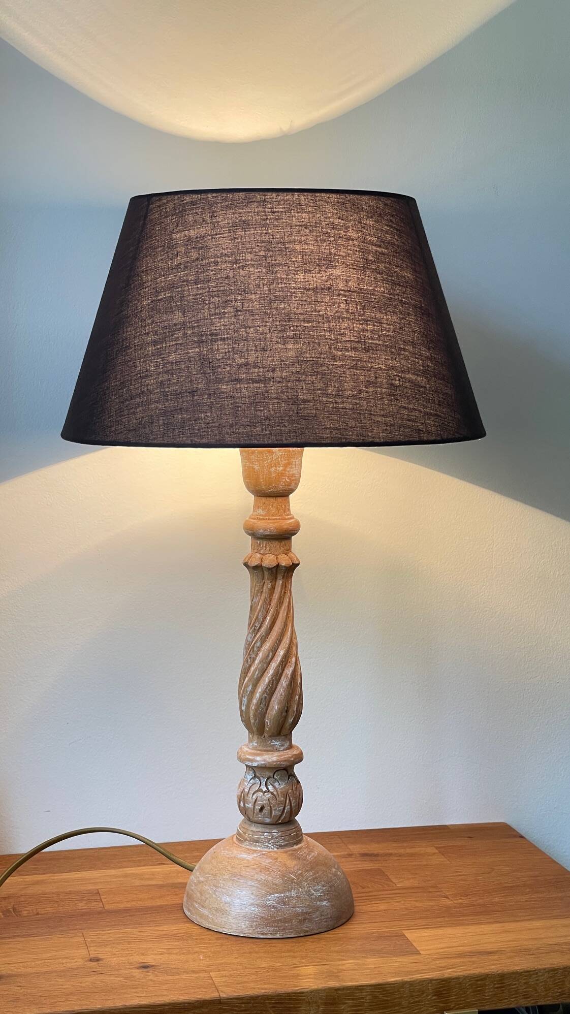 Carved wood lamp