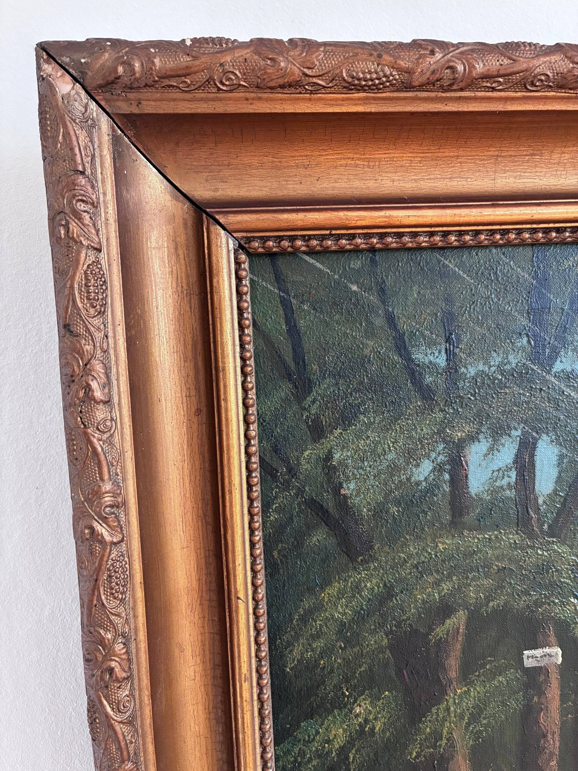 Vintage original coastal landscape oil painting, signed seaside art