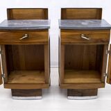 Pair of Art Dèco Italian Walnut and Grafite Gray Marble Bedside Tables,1920