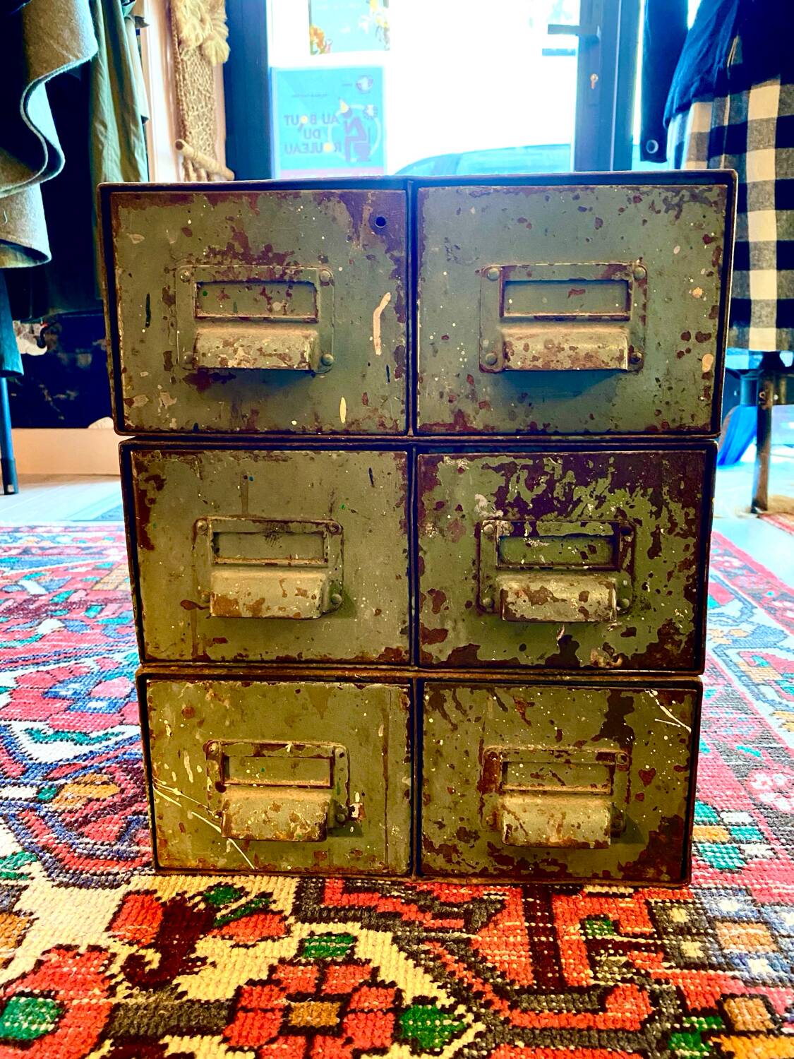 Set of 3 double industrial metal storage lockers