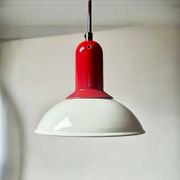 1980s Vintage Hanging Lamp by Imago Italy - Red and White Ceramic- New Old Stock.