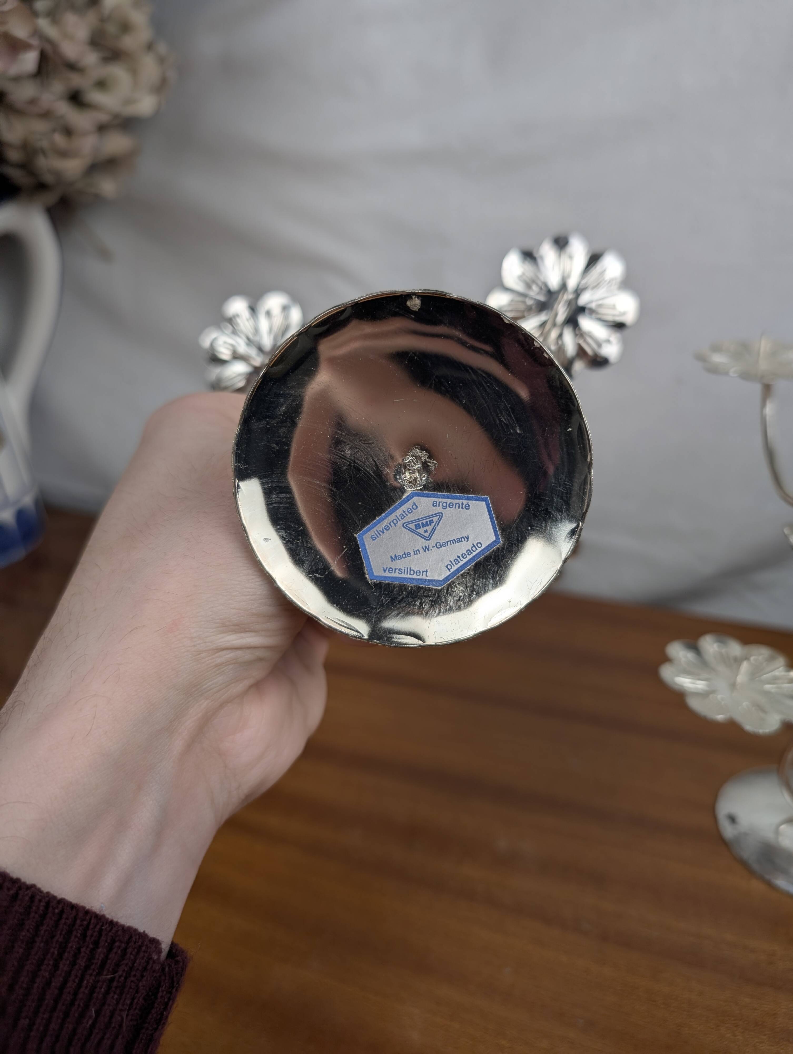 Pair of Art Nouveau Style Silver Plated Metal Candlesticks, BMF Made in Germany