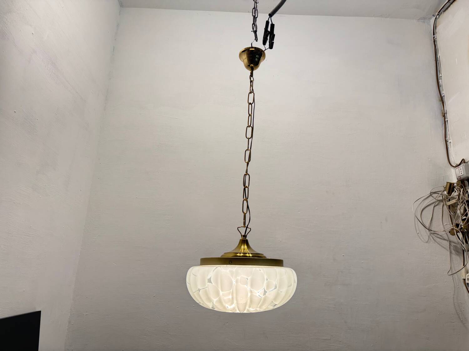 White Murano Glass Light Pendants Set of 2 1980’s