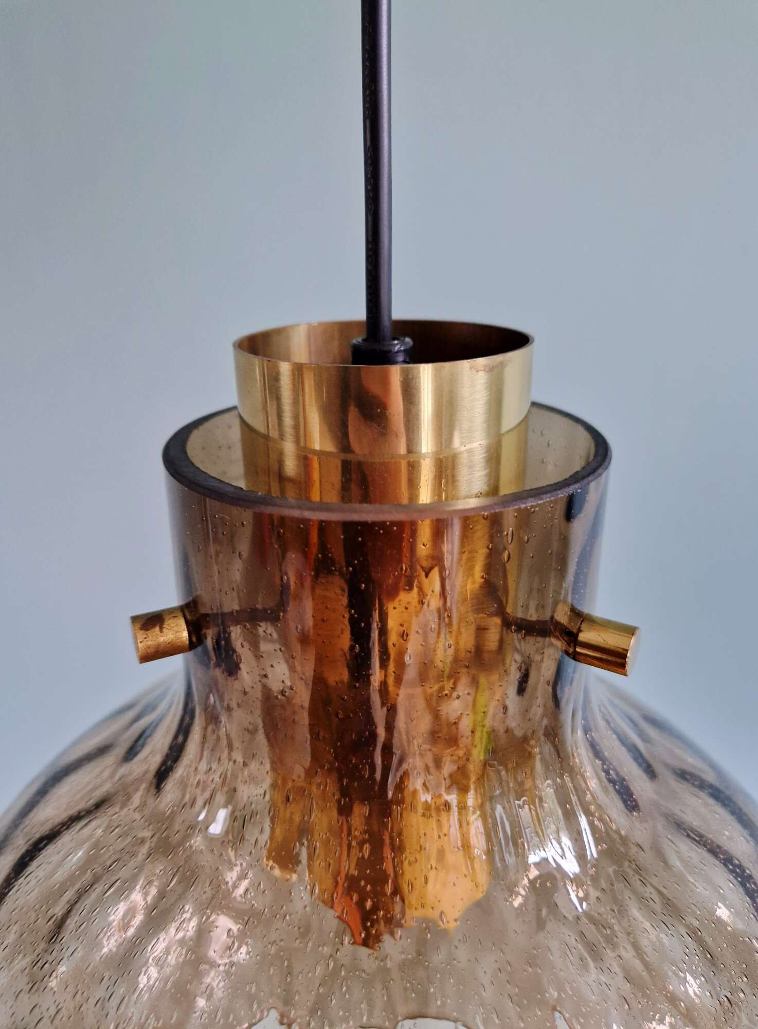 Pair of honeycomb smoked glass pendants, Glasshütte Limburg, 1970