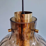 Pair of honeycomb smoked glass pendants, Glasshütte Limburg, 1970