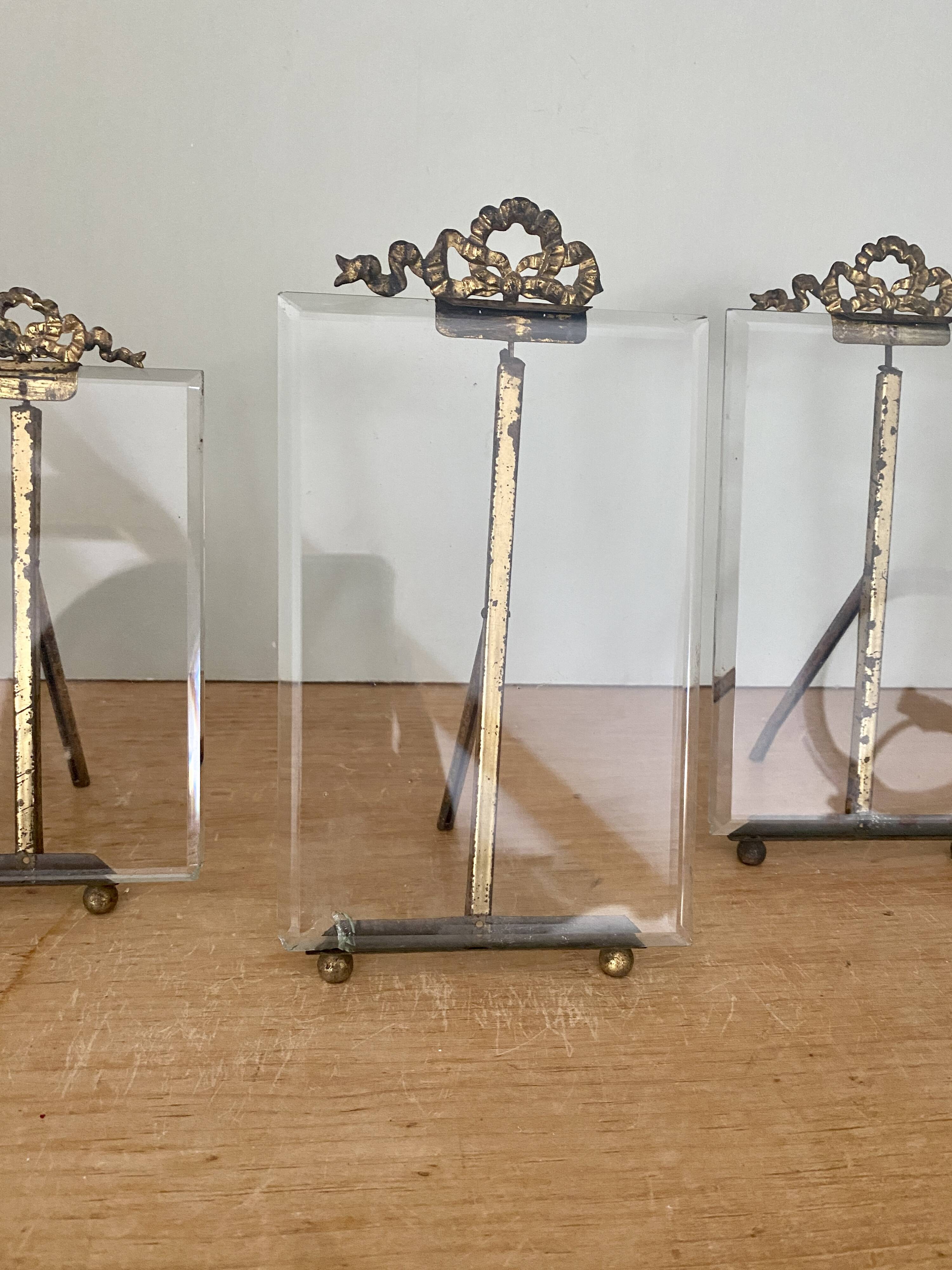 Lot de 3 cadres anciens art déco en verre biseauté et laiton