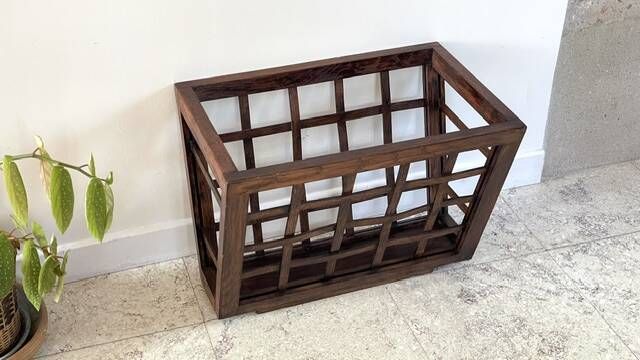 Vintage woven oak magazine rack