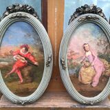 Pair of anonymous romantic paintings with oval views