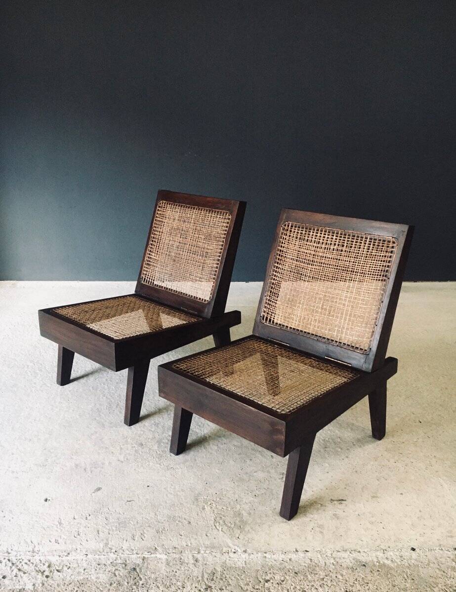 Low Modernist Folding Chairs by Pierre Jeanneret for Chandigarh, India, 1960s, Set of 2