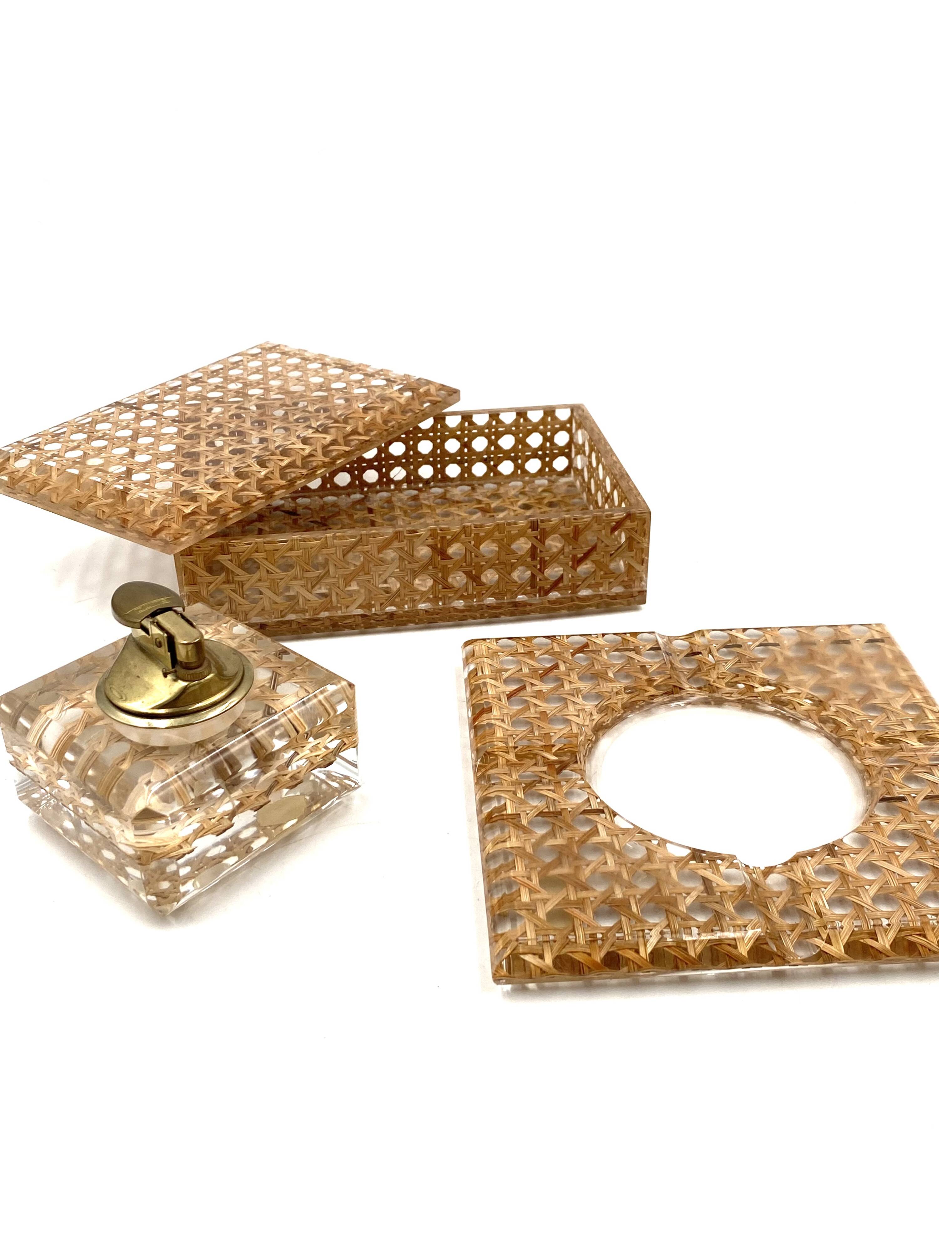 Hollywood regency smoking set, lucite and Vienna stray, Italy 1970