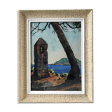 Landscape painting sea old watercolor signed