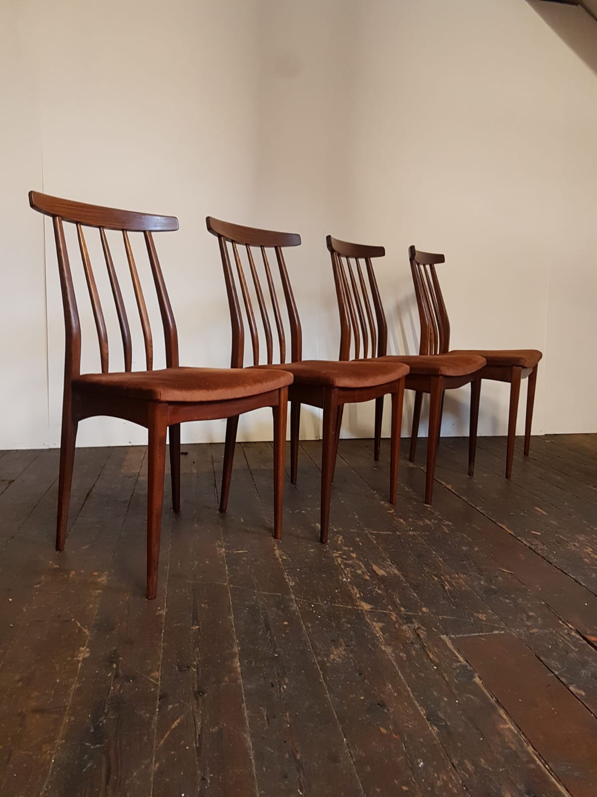 Vtg Set Of 4 Younger Mid Century Teak Dining Chairs Danish Scandi Design Retro