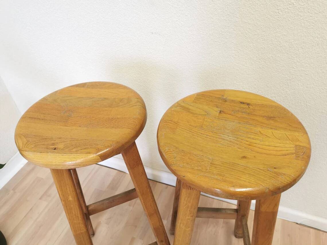 Tabouret de bar vintage en chêne (1 sur 2) : chaise haute industrielle yougoslave des années 1980